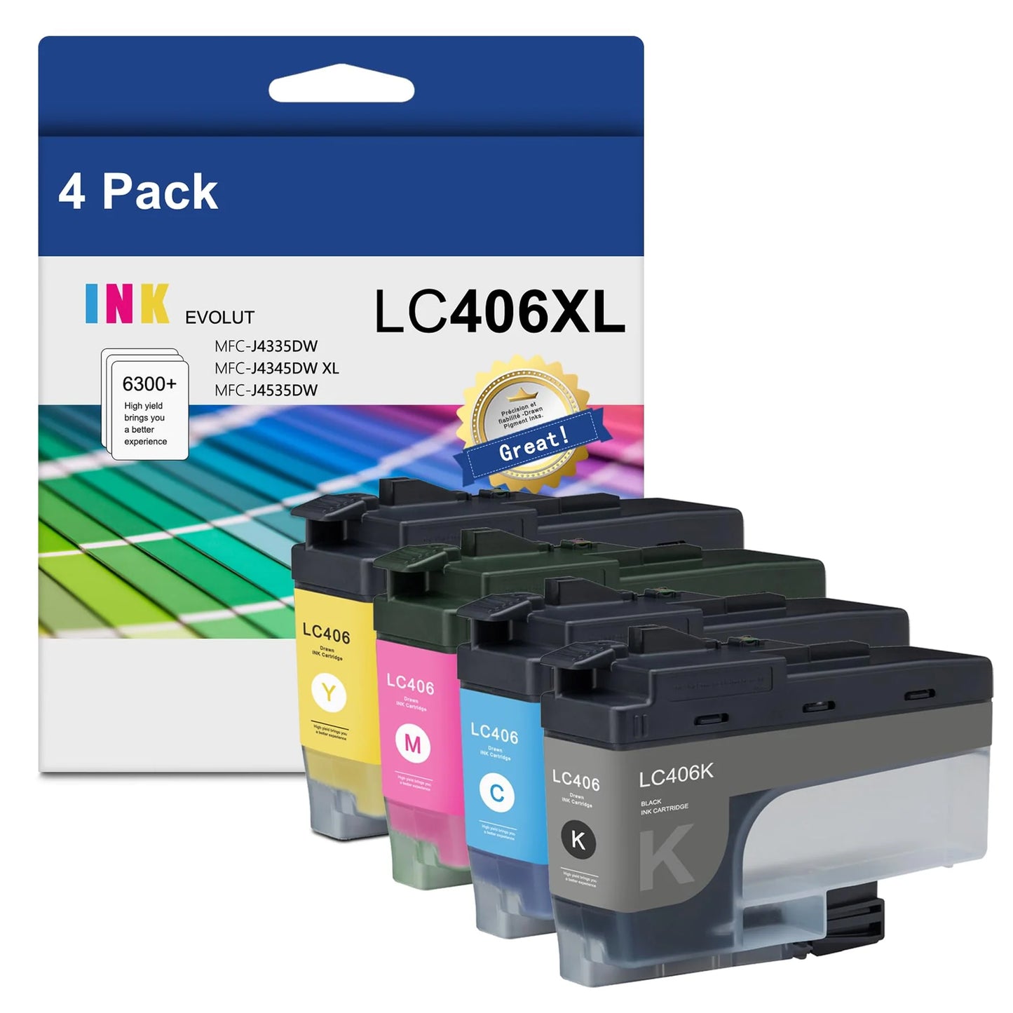 Original Brother LC406XL High Yield Black and Color Ink Cartridges-4 pack
