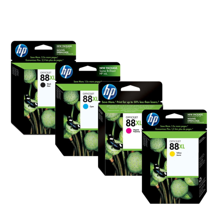 HP 88XL Black Cyan Magenta Yellow 4PK Ink Cartridges