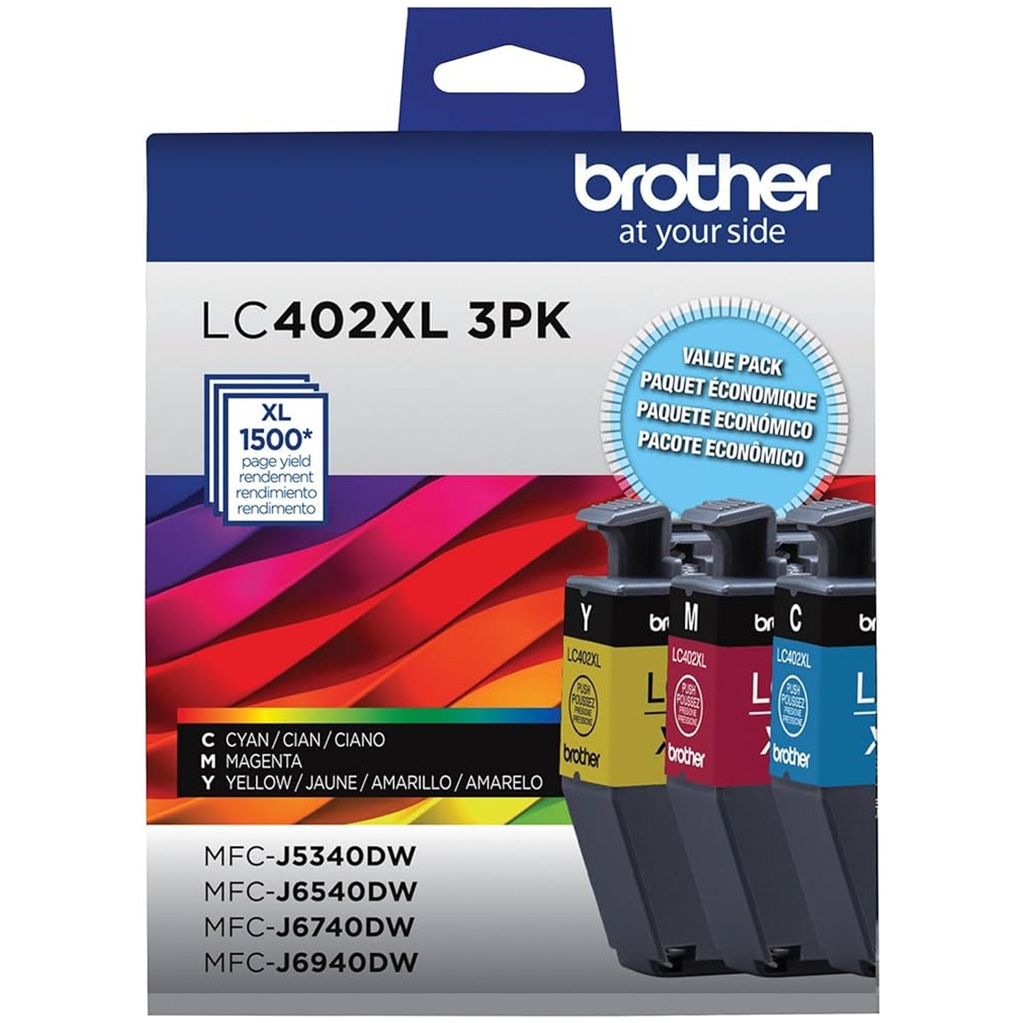 Original Brother LC402XL High Yield Cyan, Magenta and Yellow Ink Cartridges(3 Packs)
