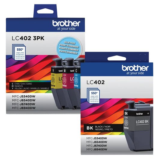 Original Brother LC-402 4-Pack Black, Cyan, Magenta and Yellow Ink Cartridges
