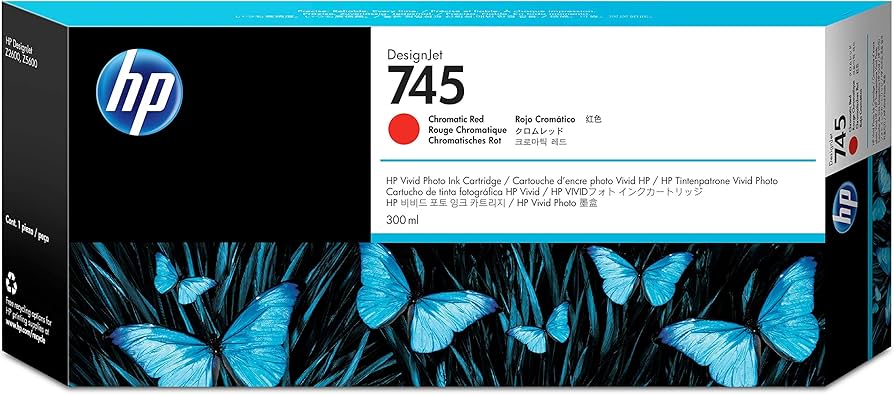 Genuine HP 745 300ml DesignJet Chromatic Red Ink Cartridge, F9K06A