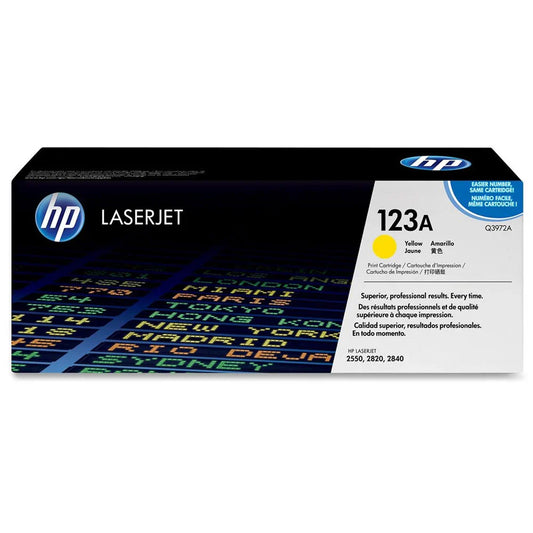 Original HP 123A Yellow LaserJet Toner Cartridge, Q3972A