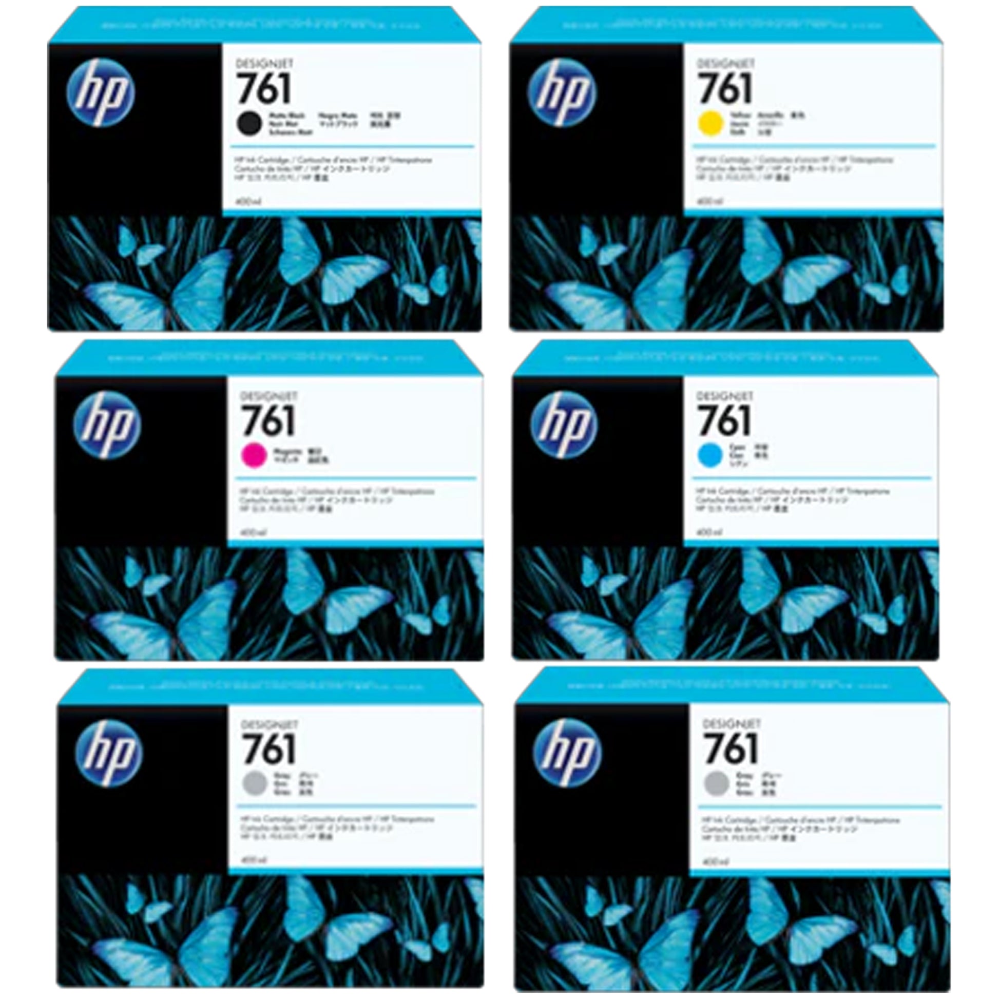 HP 761 400mL Matte Black, Cyan, Magenta, Yellow, Gray & Dark Gray Ink Cartridge
