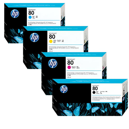 Original HP 80 Black, Cyan, Magenta & Yellow Ink Cartridges